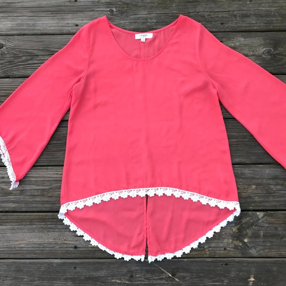 Umgee Tops - Umgee USA Women Top Blouse Shirt Pink W/ White Lac